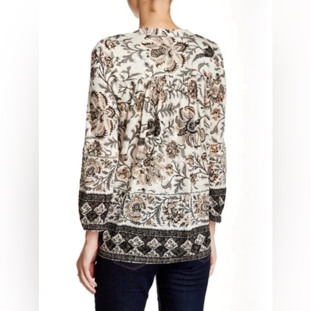 Lucky Brand 3/4 Sleeve Floral /Bird Peasant Split Neck Top size 2X Boho - Picture 3 of 10